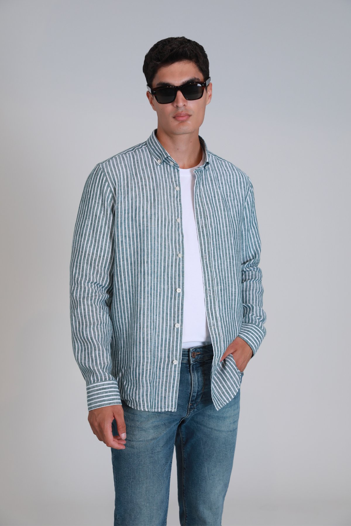 New Men Basic Shirt Regular Fıt Green - Lufian