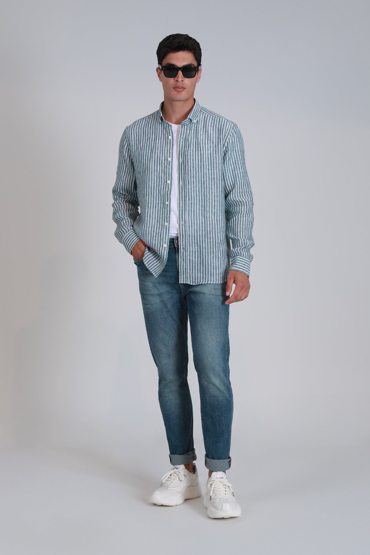 New Men Basic Shirt Regular Fıt Green - Lufian (1)