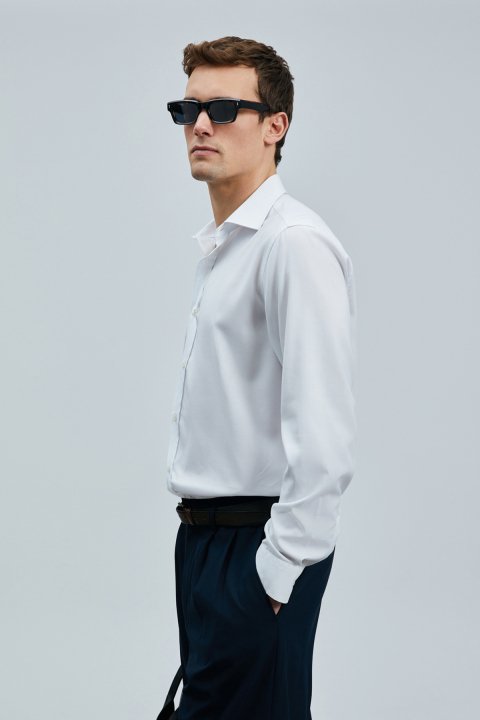 Next Erkek Lyocell Karışımlı Gömlek Regular Fit Beyaz - Lufian (1)