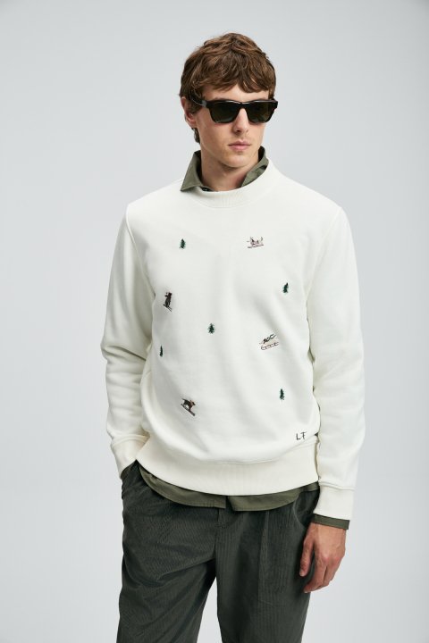 Noel Erkek Sweatshirt Kırık Beyaz - LUFIAN