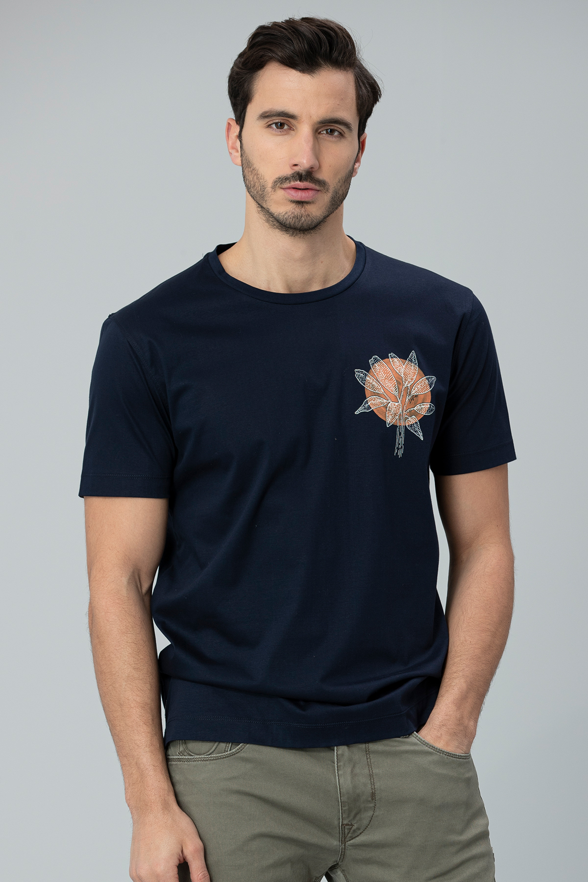 Ofil Modern Grafik T- Shirt Lacivert