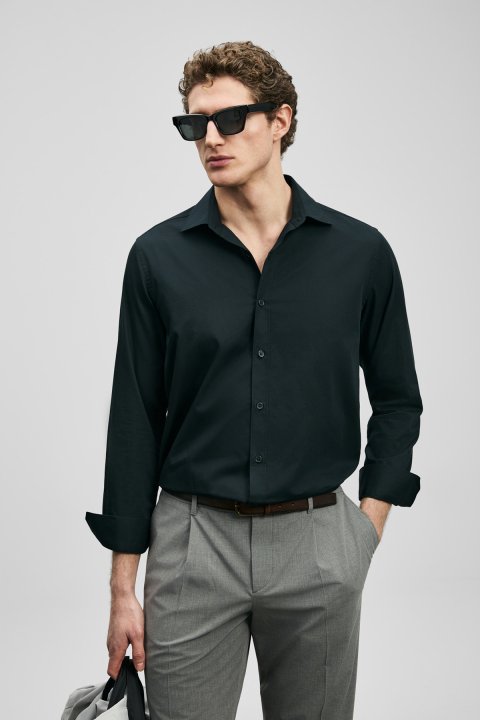 Orland Erkek Basic Gömlek Regular Fit Siyah - LUFIAN