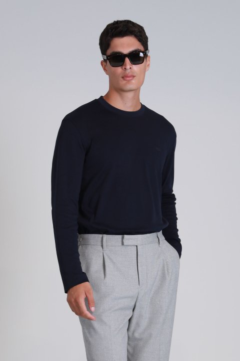 Patrıce Men's Long Sleeve T-Shirt Navy Blue - LUFIAN