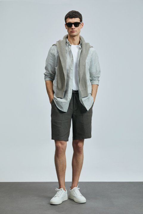 Peler Spor Erkek Chino Şort Slim Fit Haki - Lufian