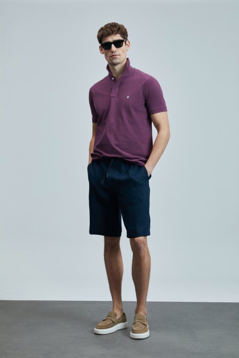 Peler Spor Erkek Chino Şort Slim Fit Lacivert - Lufian