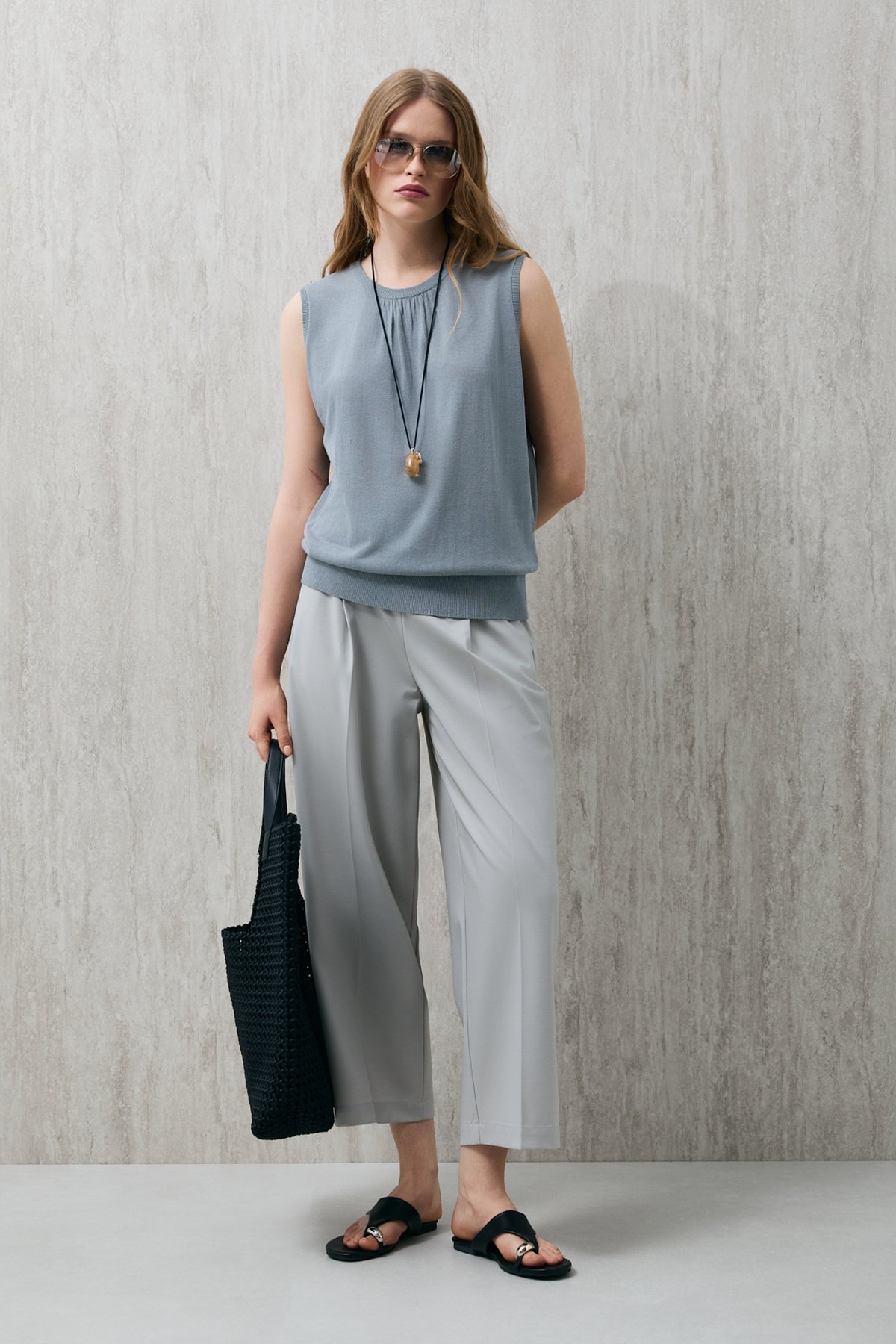 Perla Kadın Triko Atlet Mavi - Lufian (1)