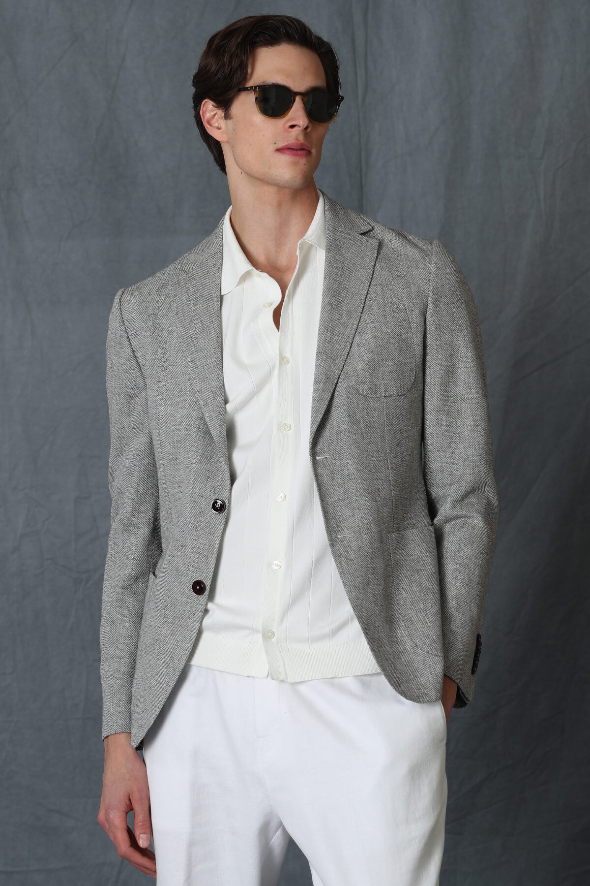 Phılıp Spor Erkek Blazer Ceket Slim Fit Gri - Lufian