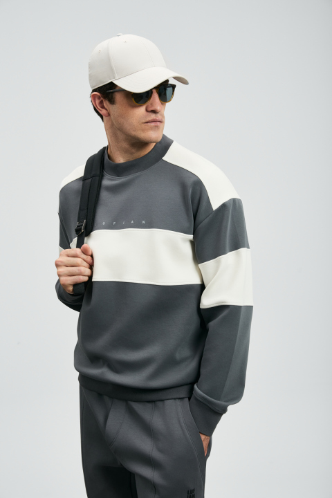 Pıeces Erkek Sweatshirt Koyu Gri - Lufian