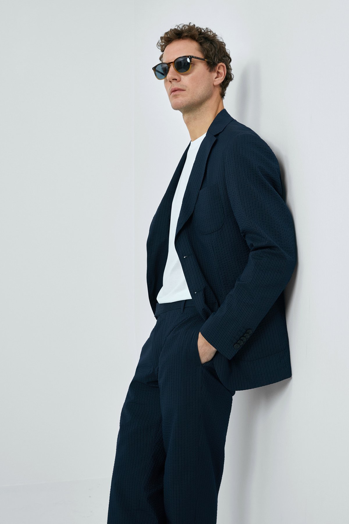 Piel Spor Erkek Blazer Ceket Slim Fit Lacivert - Lufian