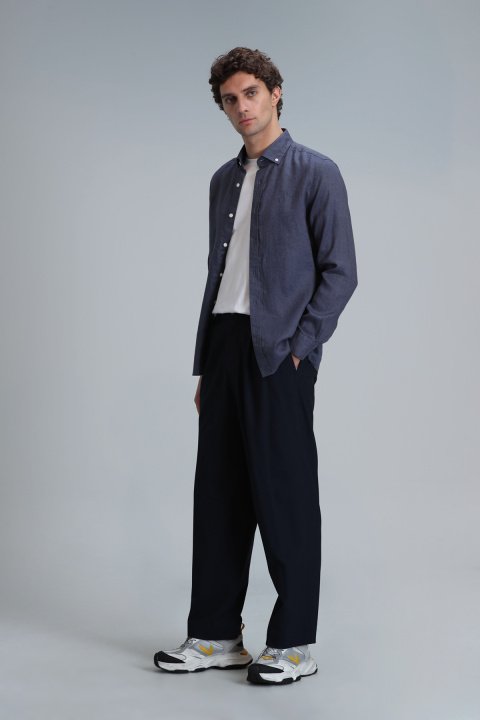 Pitaya Erkek Keten Gömlek Comfort Fit Antrasit - Lufian (1)