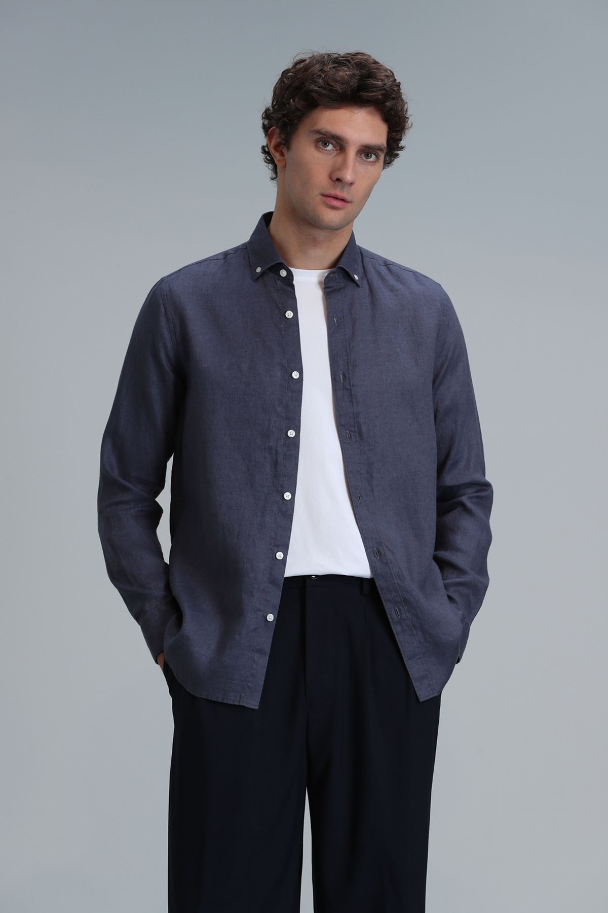 Pitaya Erkek Keten Gömlek Comfort Fit Antrasit - Lufian