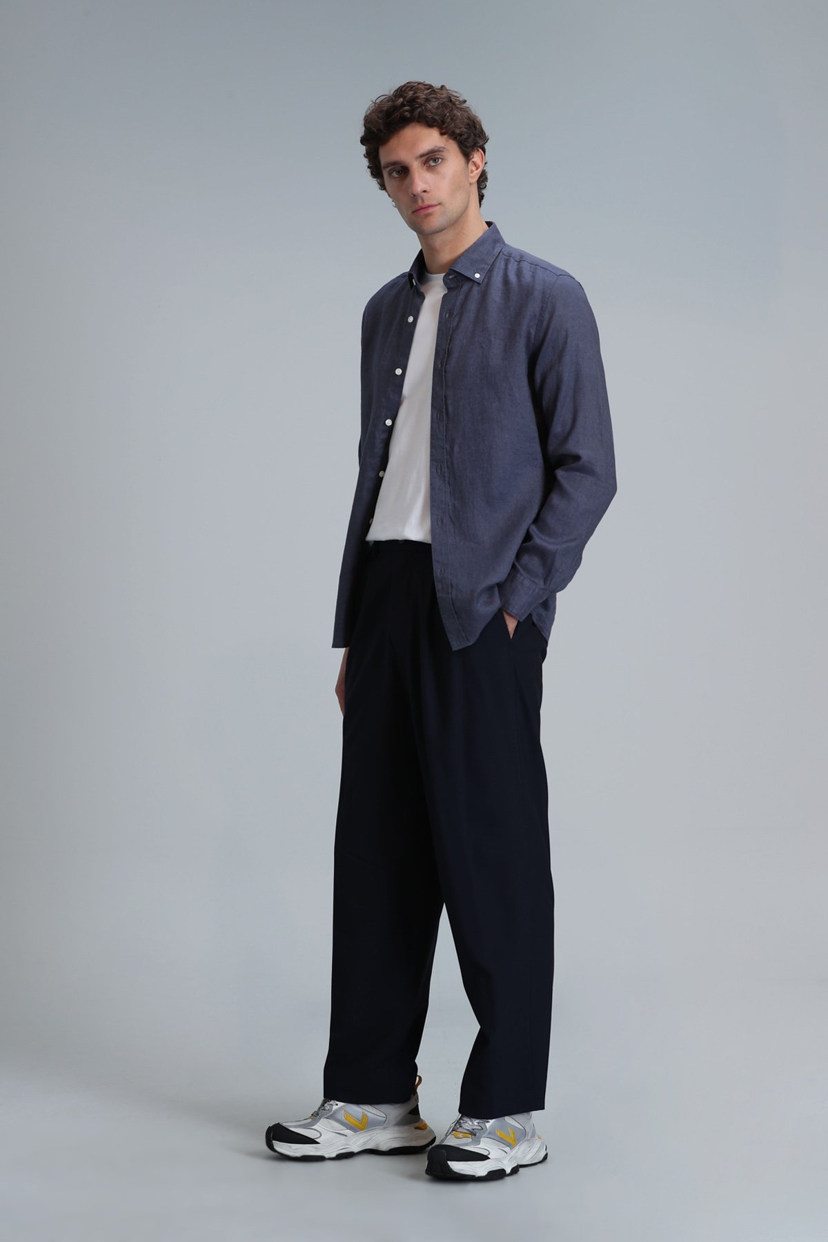 Pitaya Erkek Keten Gömlek Comfort Fit Antrasit - Lufian (1)