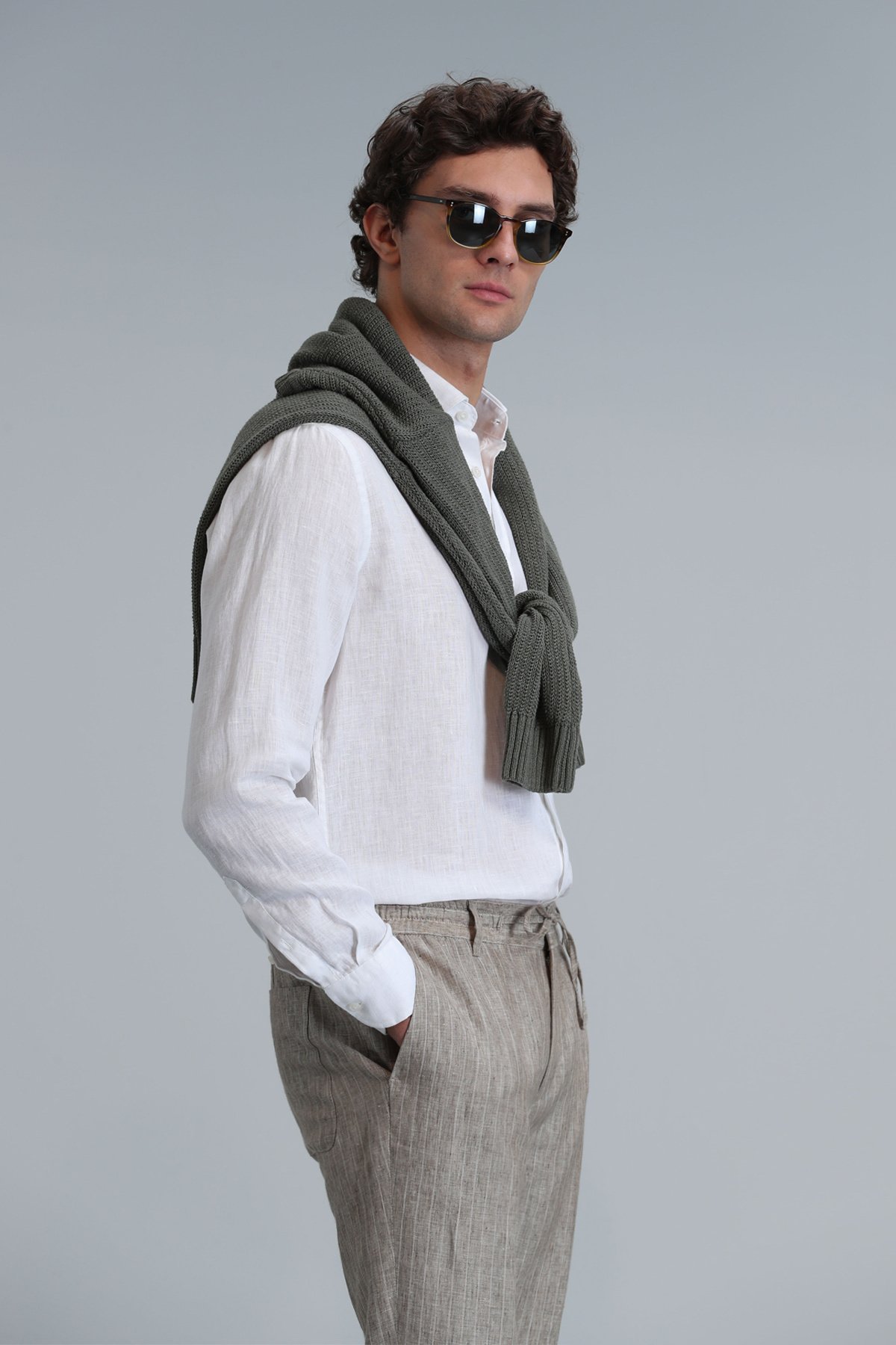 Pitaya Erkek Keten Gömlek Comfort Fit Beyaz - Lufian