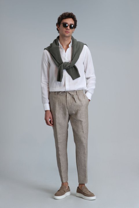 Pitaya Erkek Keten Gömlek Comfort Fit Beyaz - Lufian (1)