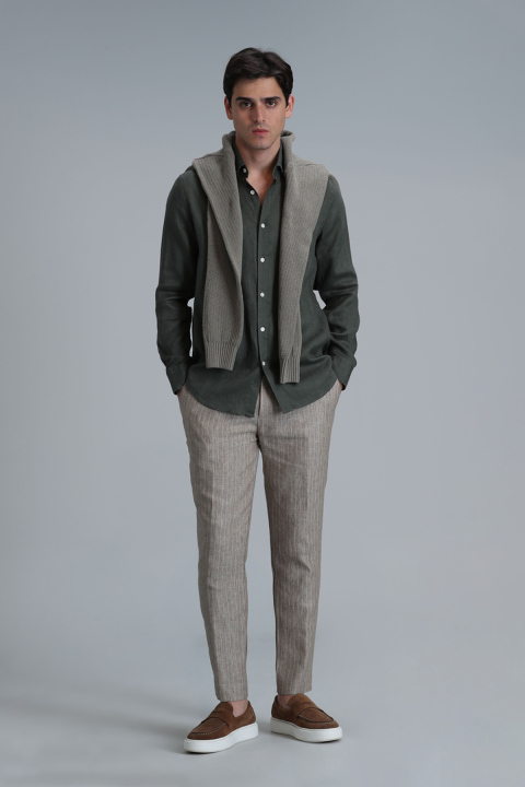 Pitaya Erkek Keten Gömlek Comfort Fit Haki - Lufian (1)