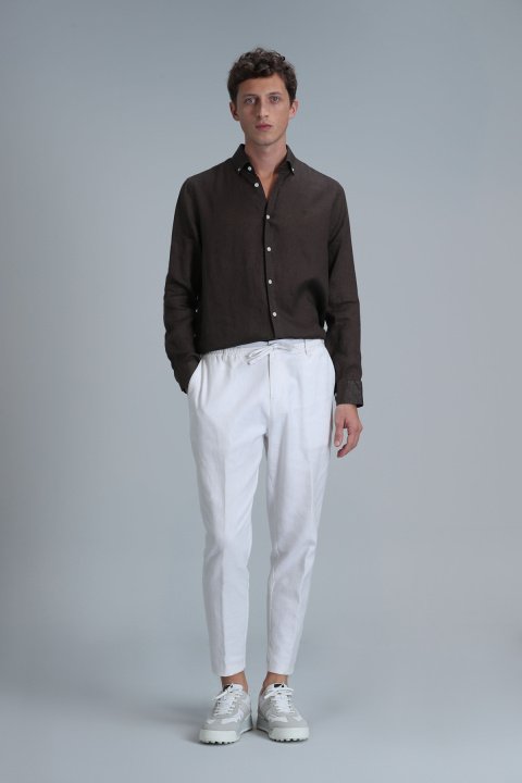 Pitaya Erkek Keten Gömlek Comfort Fit Kahverengi - Lufian (1)