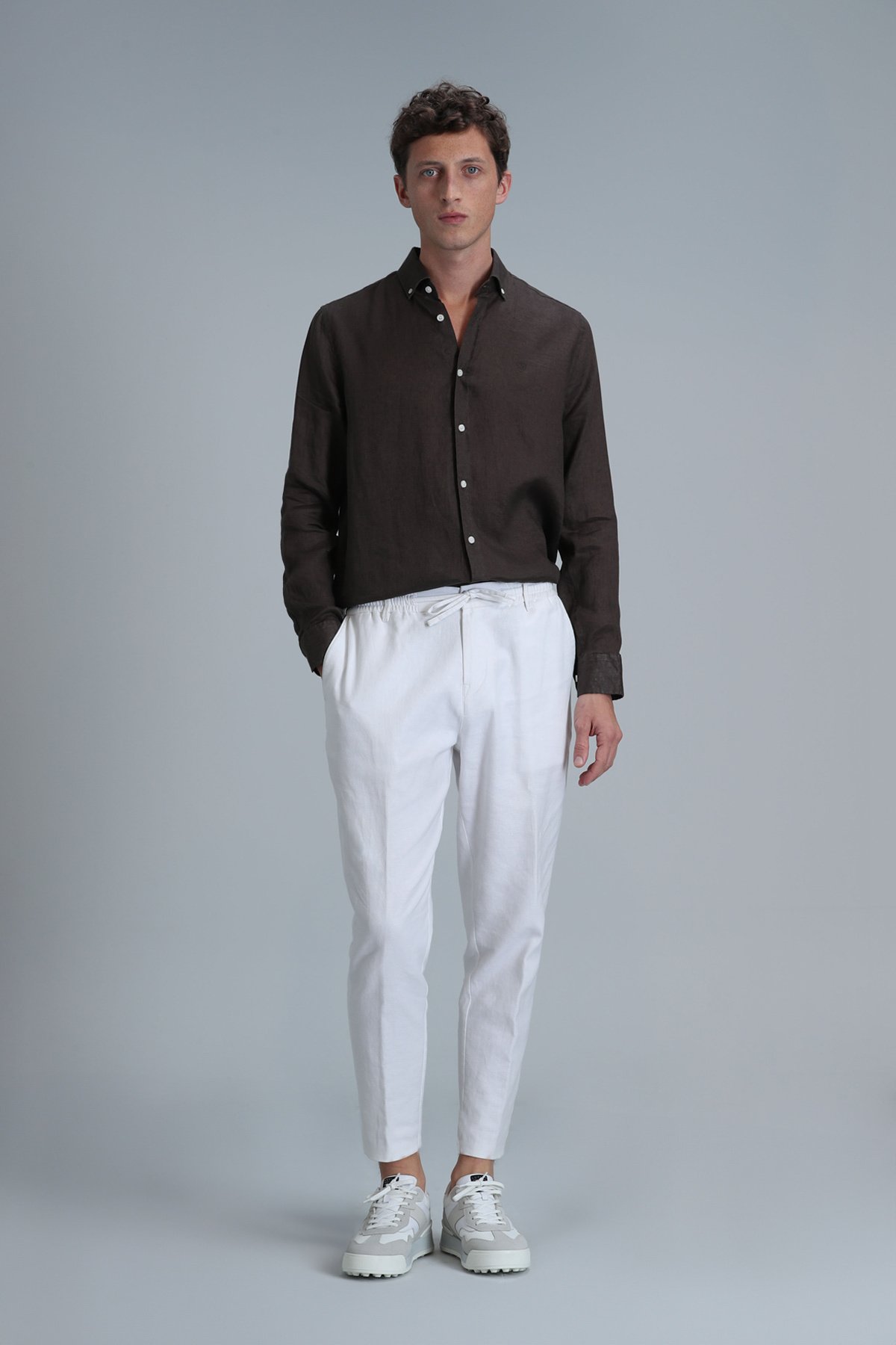 Pitaya Erkek Keten Gömlek Comfort Fit Kahverengi - Lufian (1)
