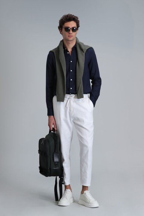 Pitaya Erkek Keten Gömlek Comfort Fit Lacivert - Lufian (1)