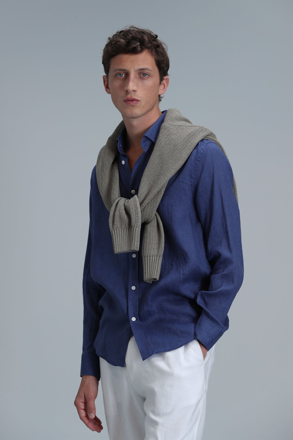 Pitaya Erkek Keten Gömlek Comfort Fit Saks - Lufian