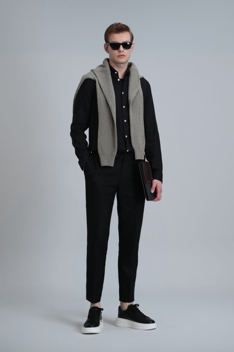 Pitaya Erkek Keten Gömlek Comfort Fit Siyah - Lufian (1)