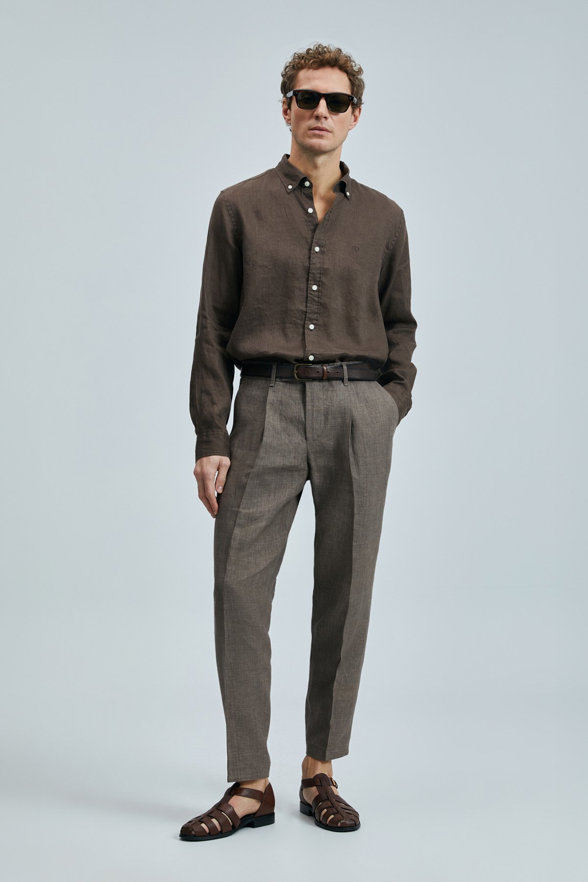 Pitaya Erkek Keten Gömlek Comfort Fit Kahverengi - Lufian