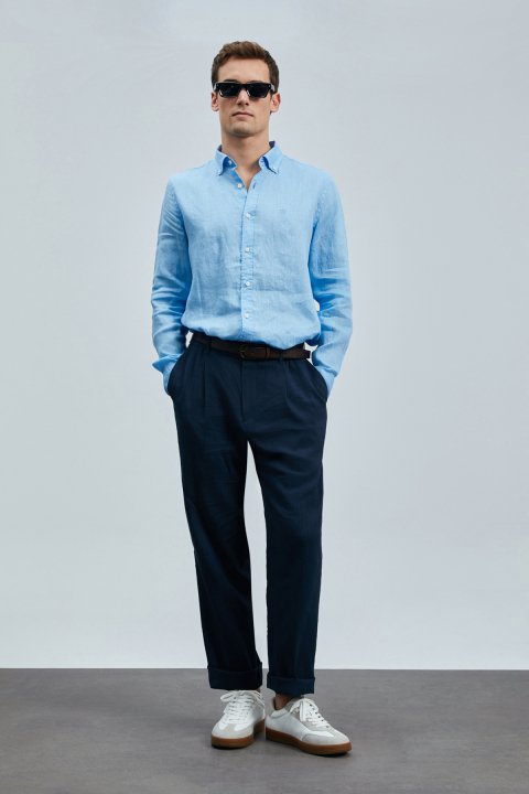 Pitaya Mens Linen Shirt Comfort Fit Blue - Lufian