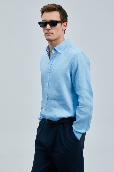 Pitaya Mens Linen Shirt Comfort Fit Blue - Lufian (1)