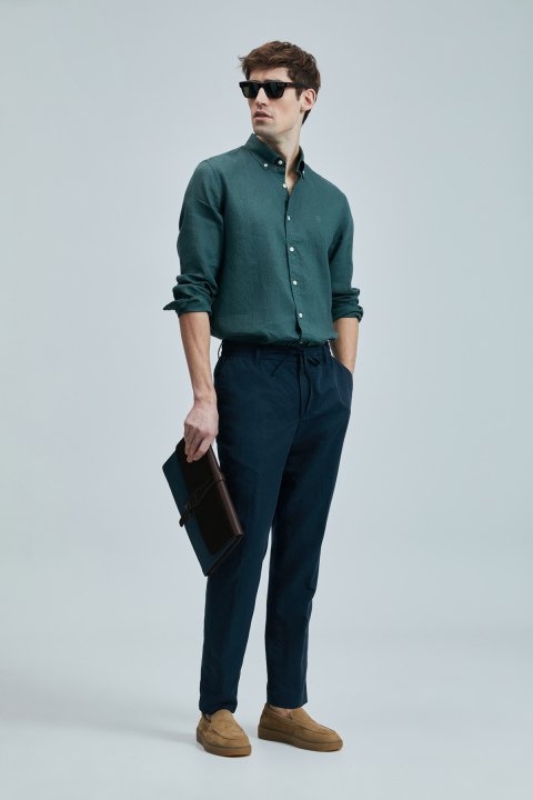 Pitaya Erkek Keten Gömlek Comfort Fit Yeşil - Lufian