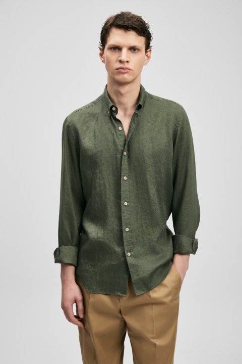 Mens Linen Shirt Comfort Fit Khakı - Lufian