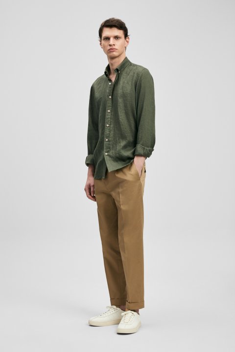 Mens Linen Shirt Comfort Fit Khakı - Lufian (1)