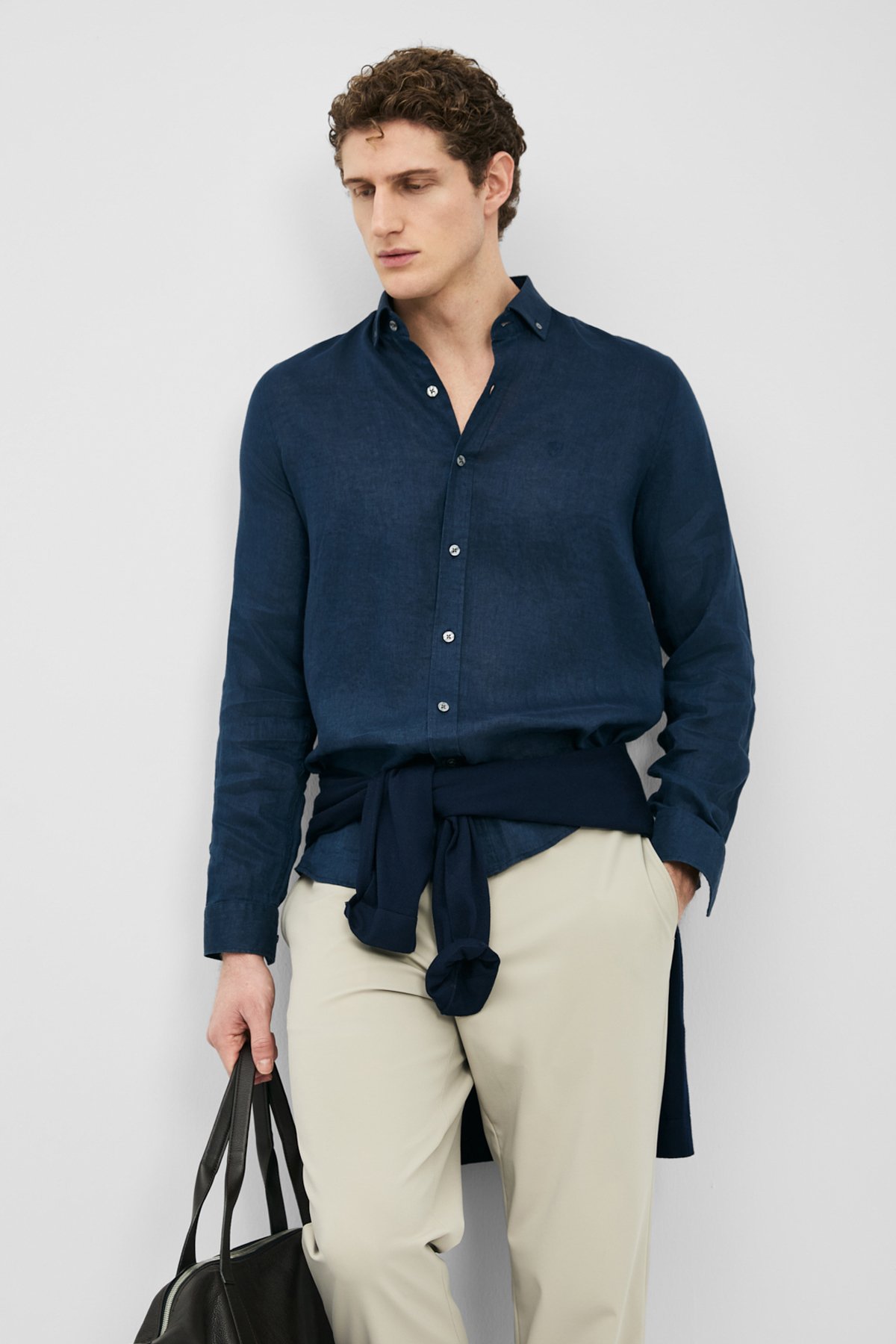 Pitaya Herren-Leinenhemd Comfort Fit Marineblau - LUFIAN (1)