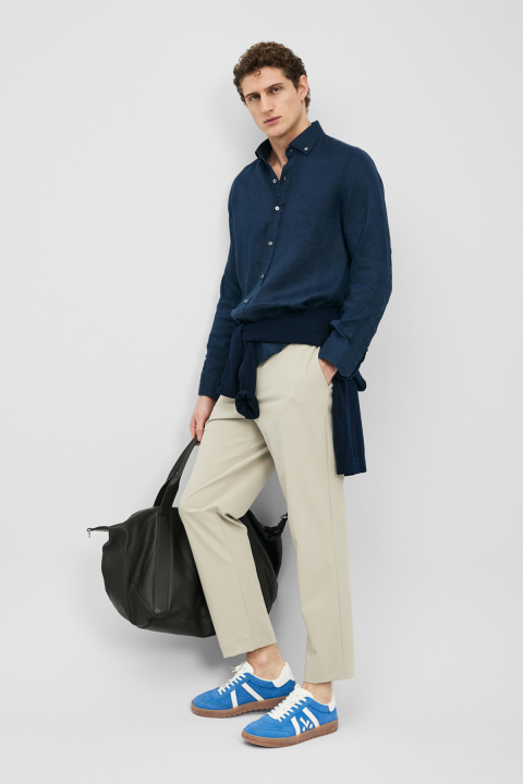 Mens Linen Shirt Comfort Fit Navy - Lufian