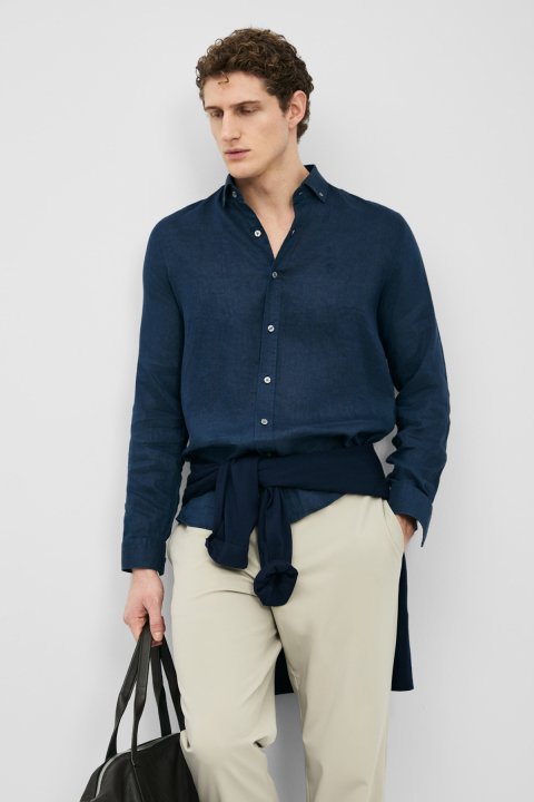 Mens Linen Shirt Comfort Fit Navy - Lufian (1)