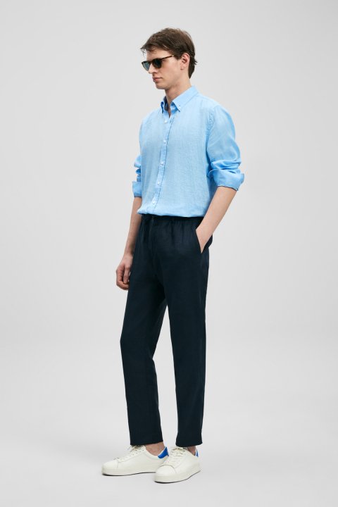 Mens Linen Shirt Comfort Fit Blue - Lufian (1)