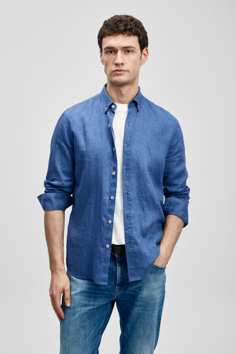 Mens Linen Shirt Comfort Fit Sax - Lufian