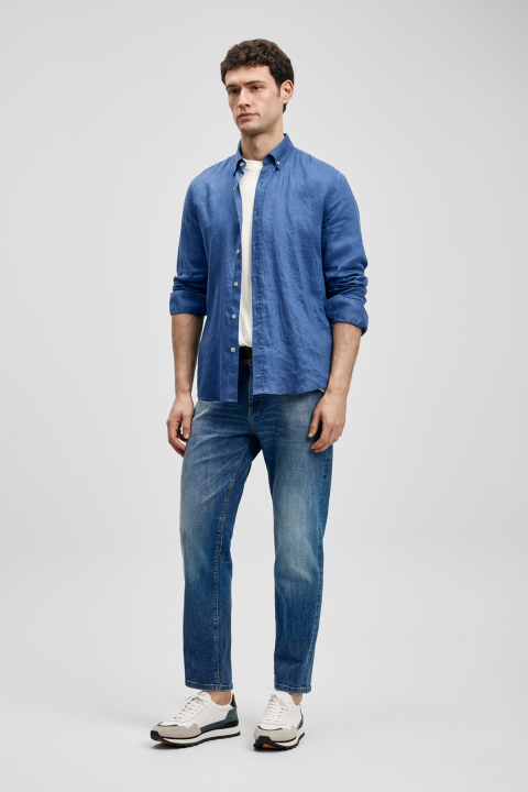 Mens Linen Shirt Comfort Fit Sax - Lufian (1)