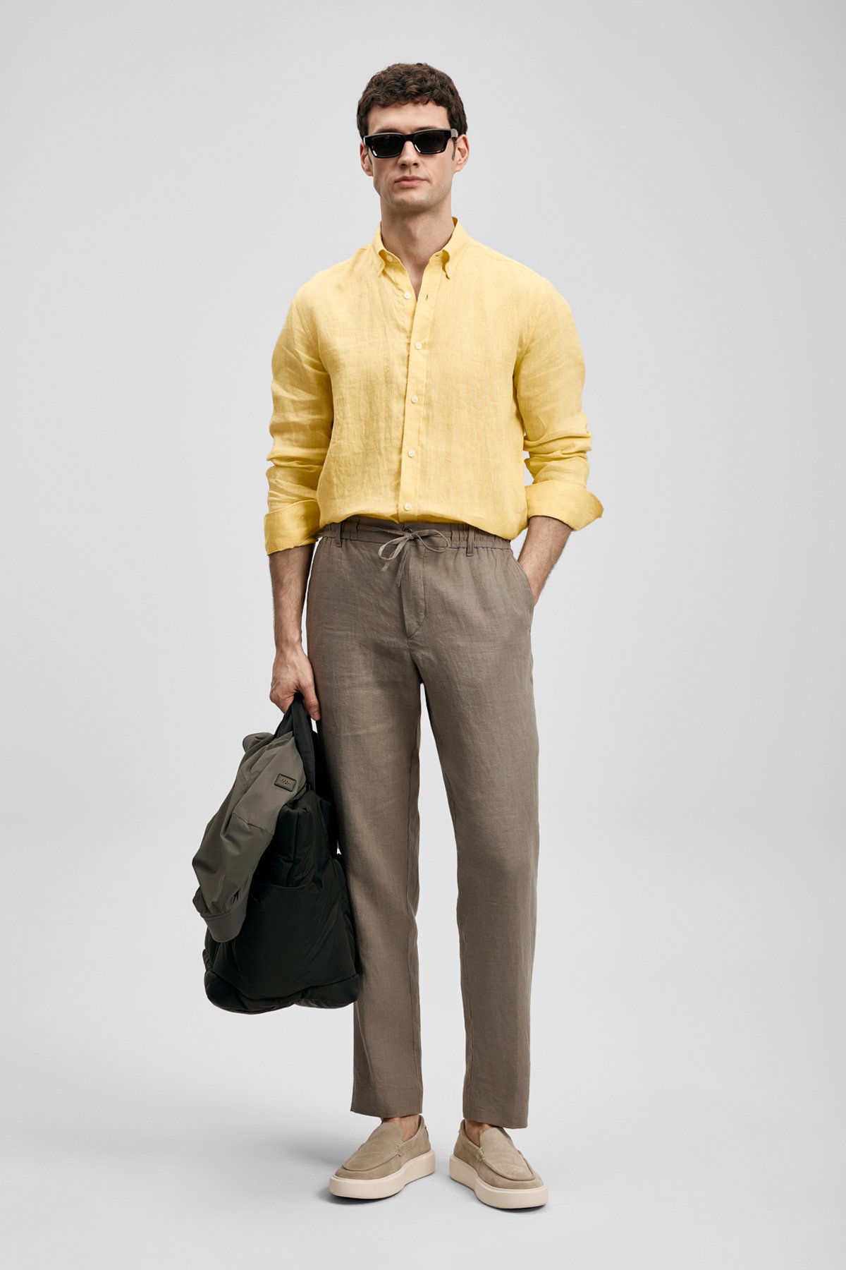 Mens Linen Shirt Comfort Fit Yellow - Lufian (1)