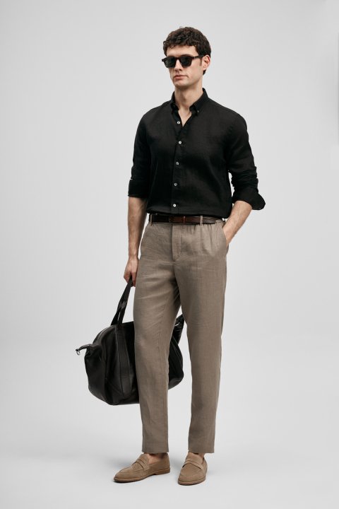 Pitaya Erkek Keten Gömlek Comfort Fit Siyah - LUFIAN (1)