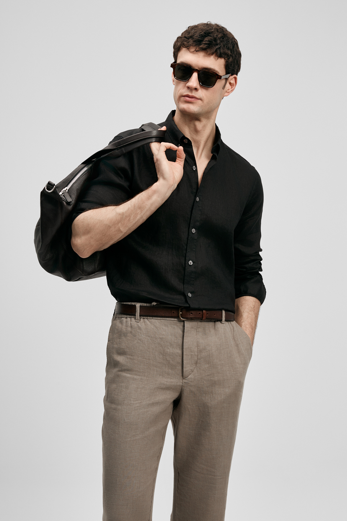 Mens Linen Shirt Comfort Fit Black - Lufian (1)