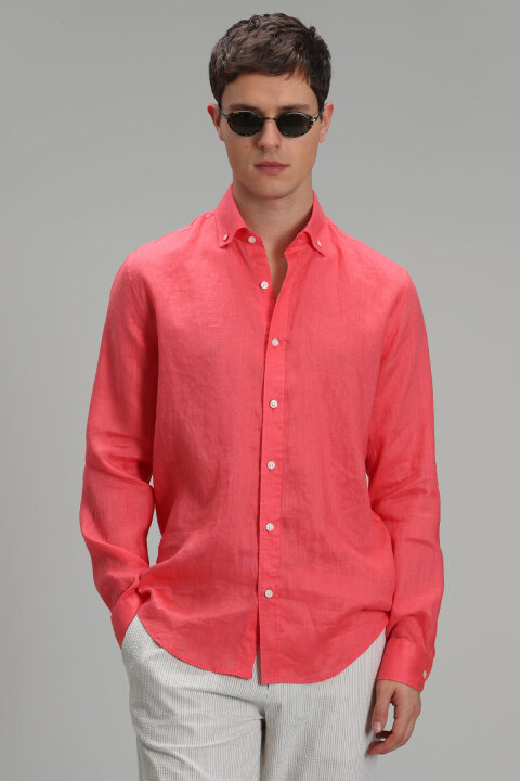 Pitaya Mens Linen Shirt Comfort Fit Pınk - Lufian