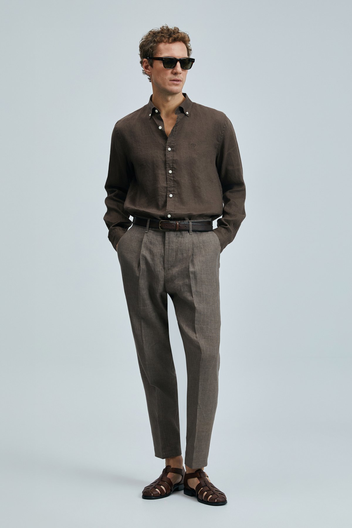 Pitaya Erkek Keten Gömlek Comfort Fit Kahverengi - Lufian (1)