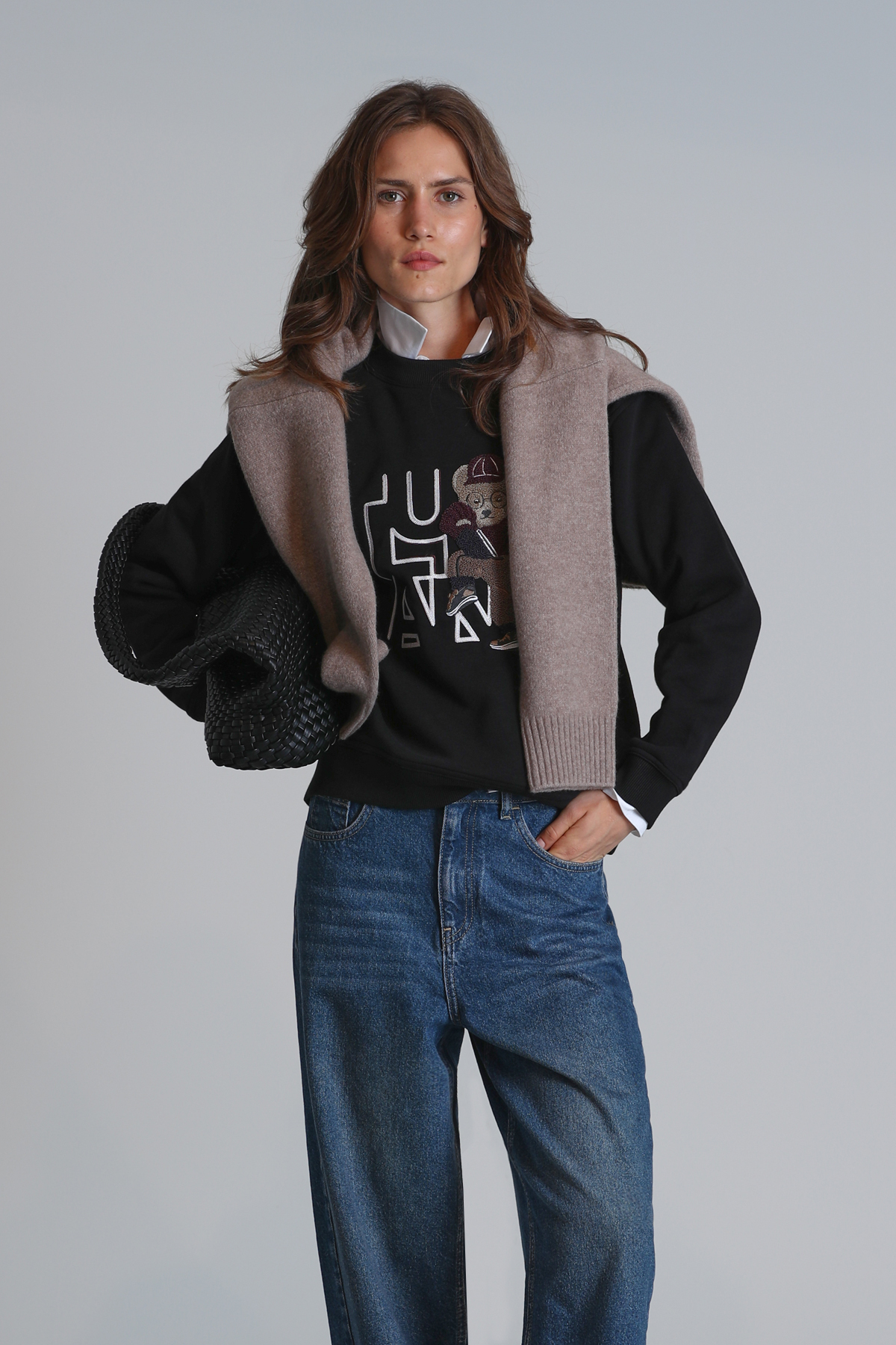 Pıtcher Kadın Örme Sweatshırt Siyah - Lufian