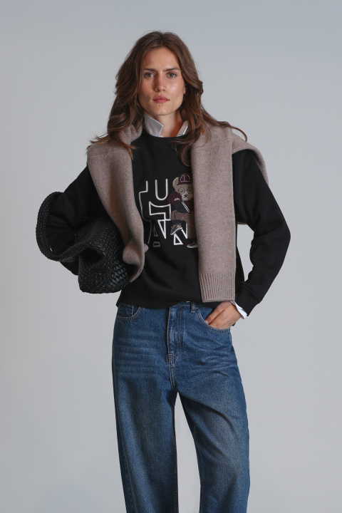 Pıtcher Kadın Örme Sweatshırt Siyah - Lufian