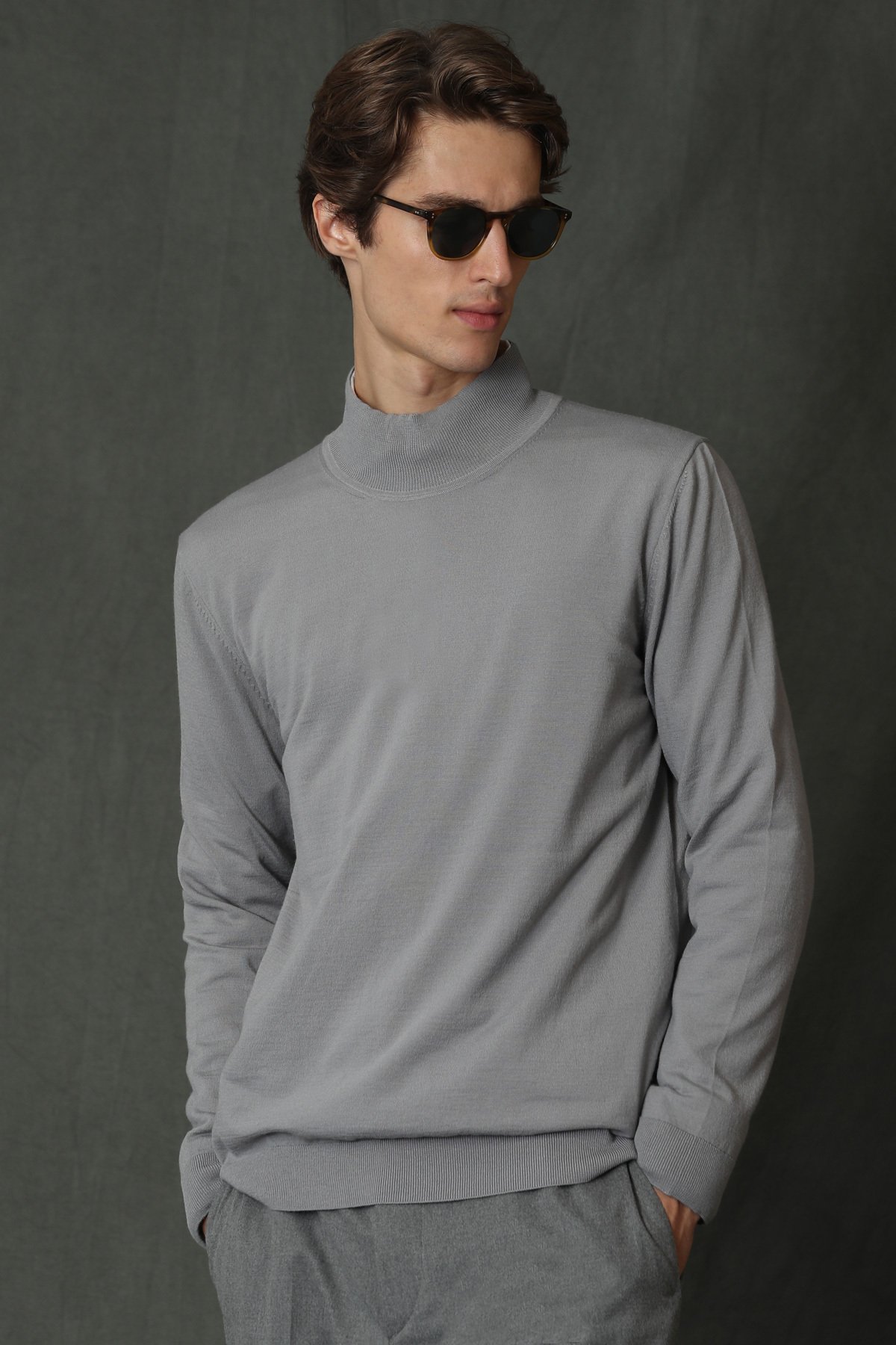 Poınt Half Fisherman Mens Sweater Lıght Grey - Lufian (1)
