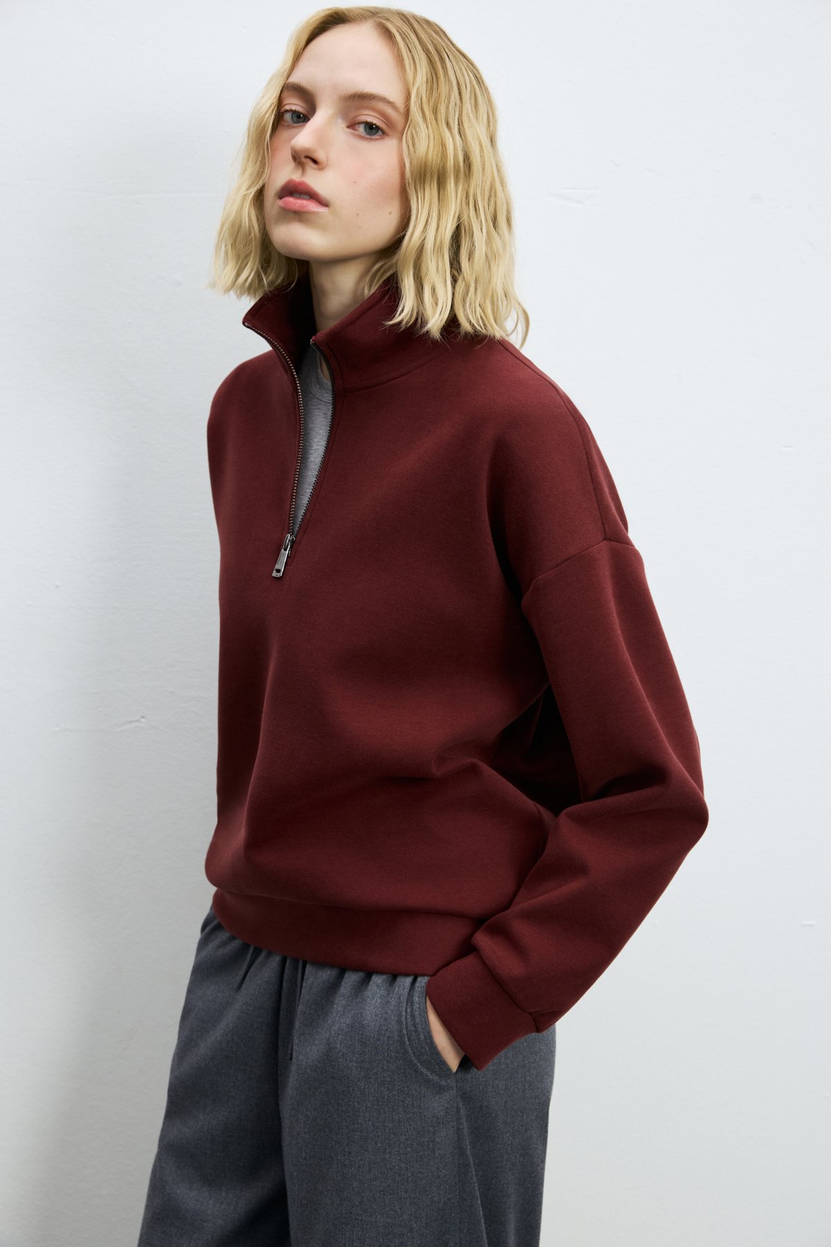 Woman Knitting Sweatsh Burgundy - LUFIAN