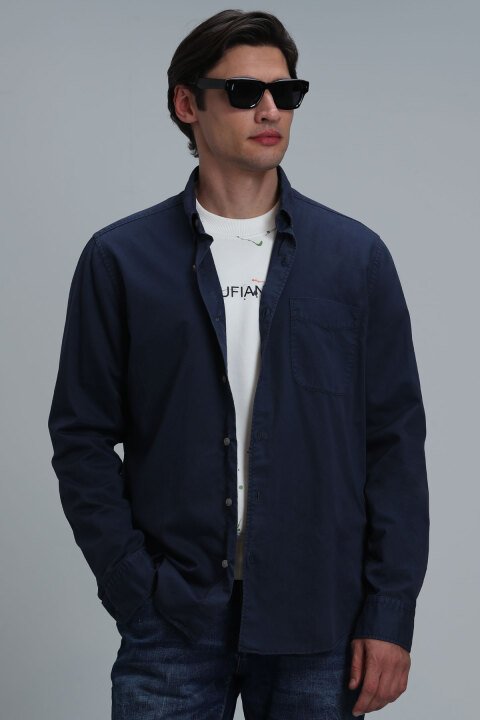 Real Erkek Basic Gömlek Comfort Fit Lacivert - Lufian