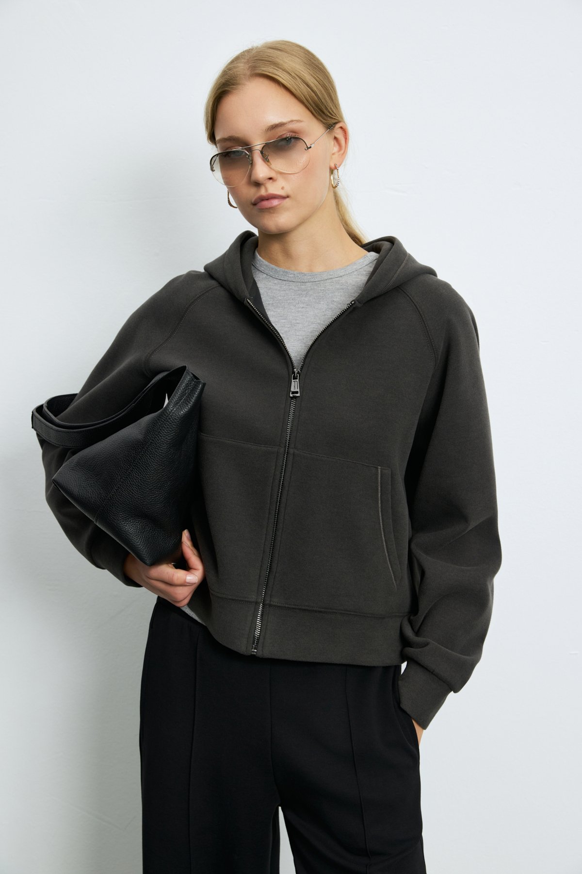 Knıtted Women's Tracksuıt Top Anthracıte - LUFIAN