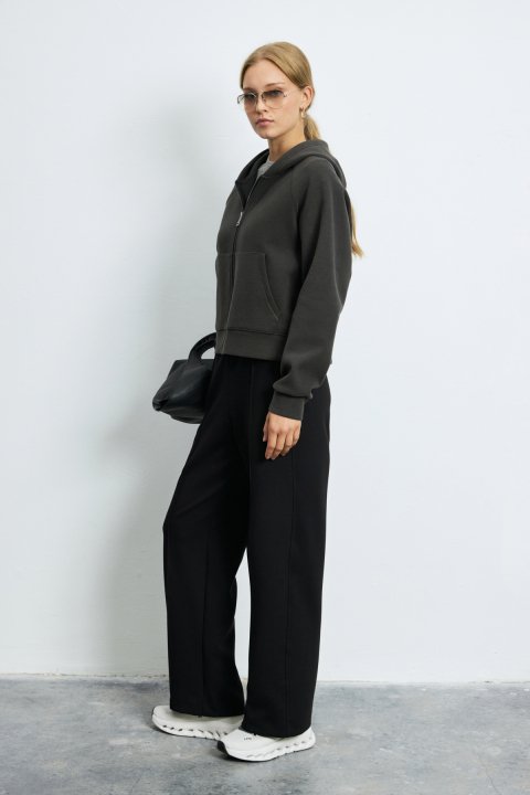 Knıtted Women's Tracksuıt Top Anthracıte - LUFIAN