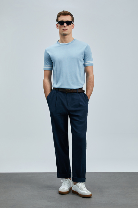 Robert Erkek İpek Karışımlı Kazak Mavi - Lufian