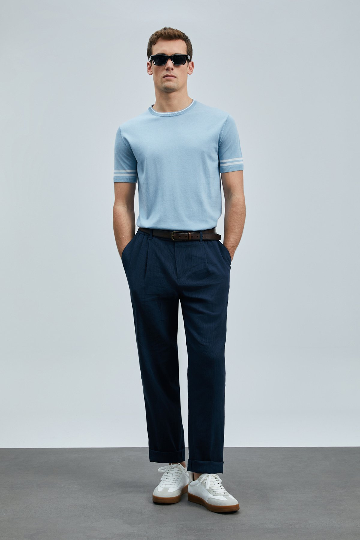 Robert Erkek İpek Karışımlı Kazak Mavi - Lufian